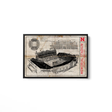 Antique beige blueprint of Nebraska Memorial Stadium – vintage Husker wall art by Thirtysixdegree