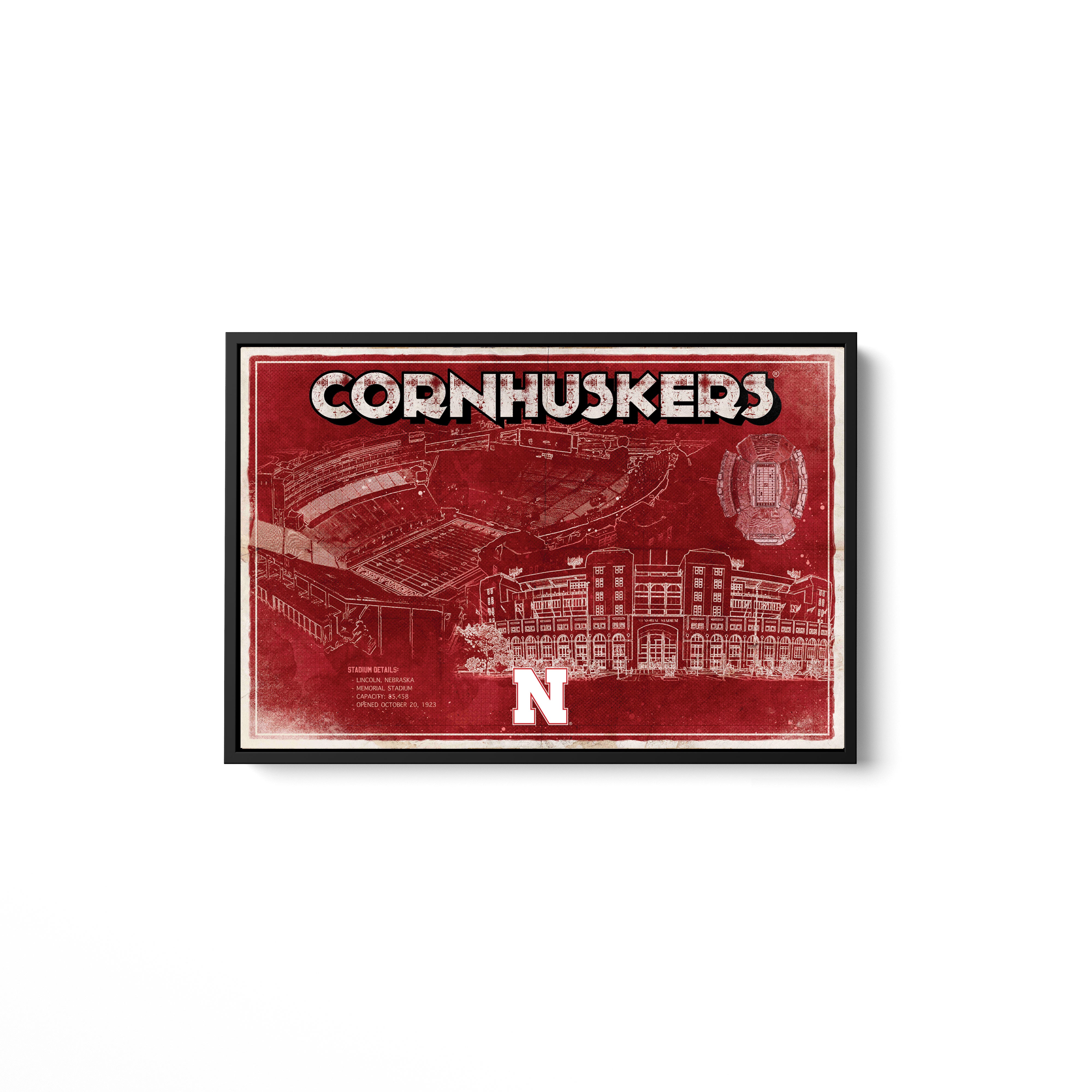 Red Cornhusker Framed Blueprint | Nebraska Memorial Stadium Art ...