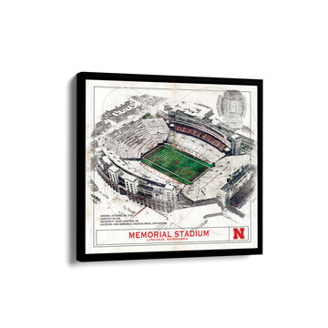 Nebraska Memorial Stadium blueprint wall art – detailed Husker football illustration by Thirtysixdegree