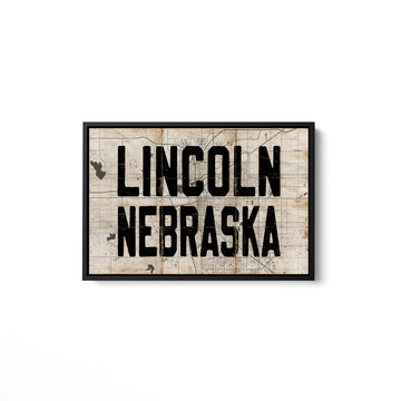 Beige Horizontal Lincoln, Nebraska Map Sign
