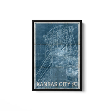 Vertical Blue Kansas City Western Auto Blueprint Sign