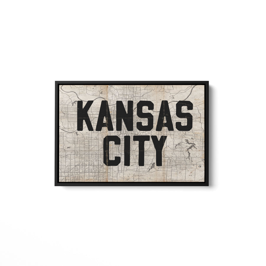 Beige Horizontal Kansas City Map Sign